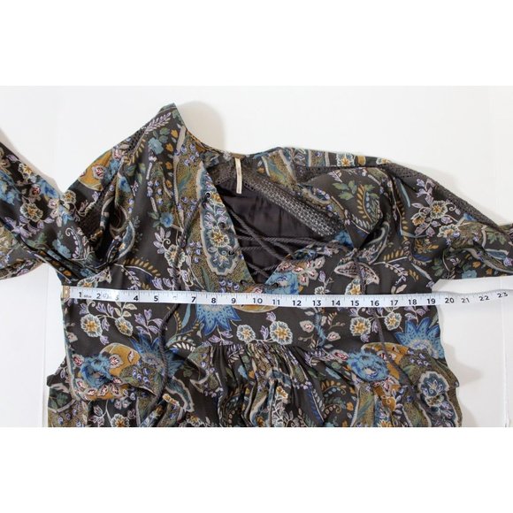 Free People Rain or Shine Swing Dress SMALL BOHO Festival  Gray Floral Paisley - Picture 14 of 15